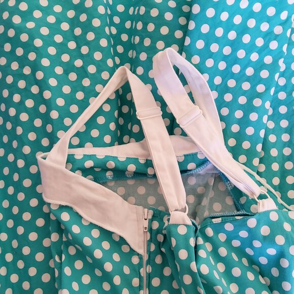 Pinup Couture Medium teal and white polka dot dress EUC - Picture 7 of 15